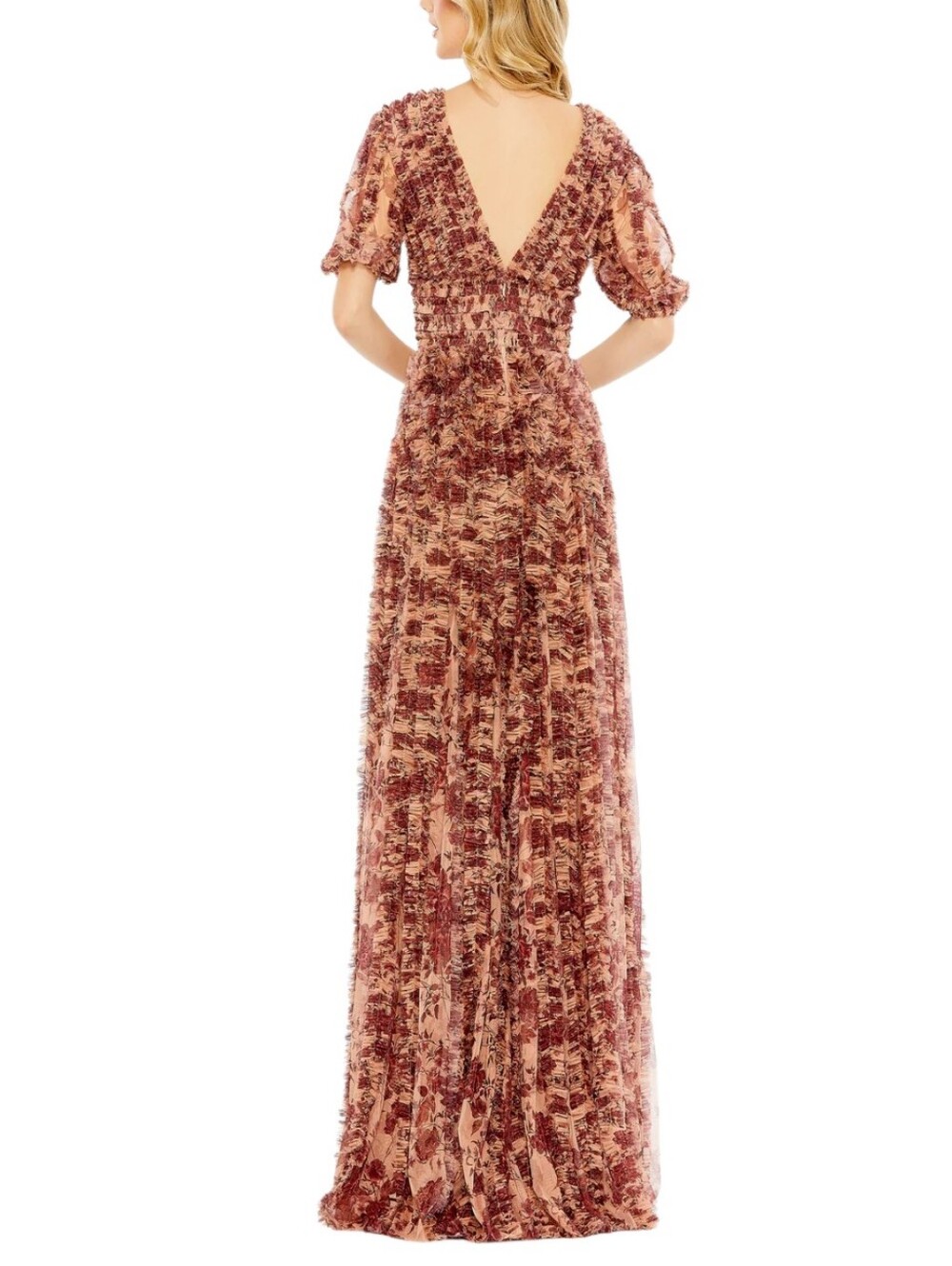 Mac Duggal Mesh Tulle V Neck Pink Floral Gown New With Tags 8013 - Size 18 - Picture 4 of 4